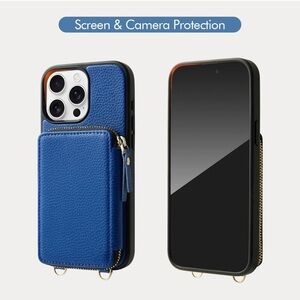 iPhone 14 Pro Max - Wallet Case - Crossbody, Zipper Card Phone Case - Navy Blue